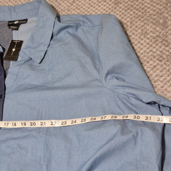 Ashley Stewart Denim Shirt Dress Women 30/32 Blue Colorblock HiLow Drawstring - Picture 5 of 7